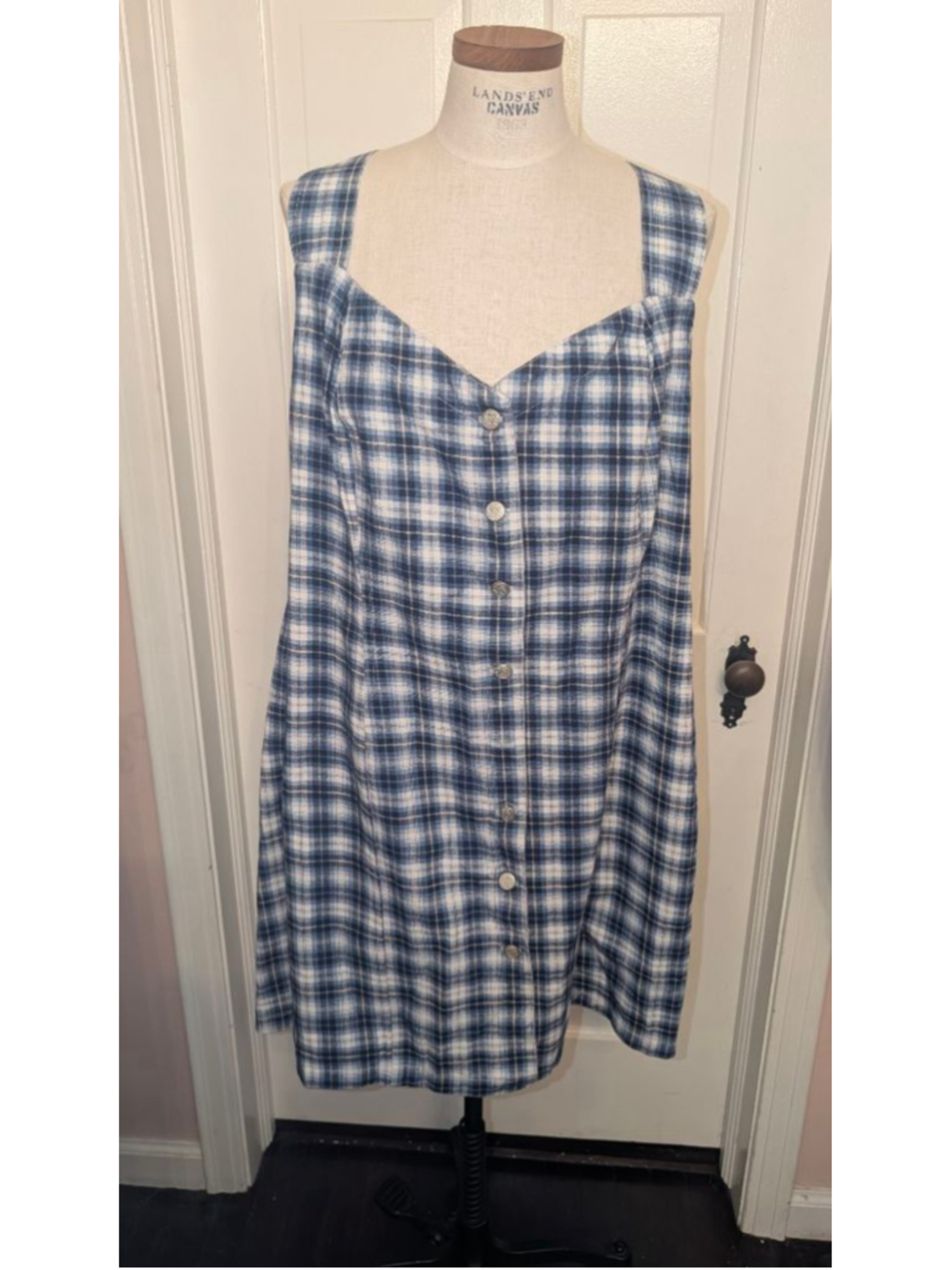 vintage California Concepts Plaid Mini Dress Plus Size 24 Blue & White